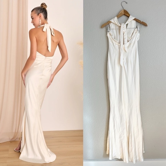 NWOT Start of Forever Ivory Satin Halter Mermaid Maxi Dress - Picture 4 of 9